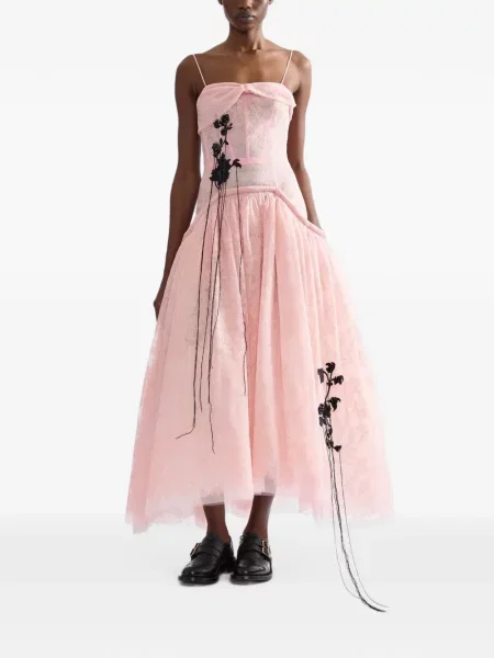 Rochie midi Erdem cu model floral din dantelă roz