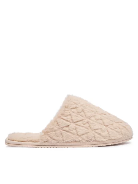 Calvin Klein kapcie HOME SLIPPER FUR AOP beżowe