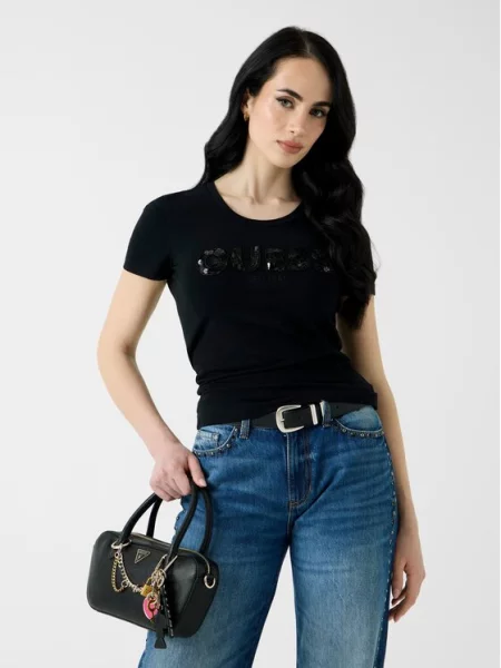 Класическа тениска Guess черно
