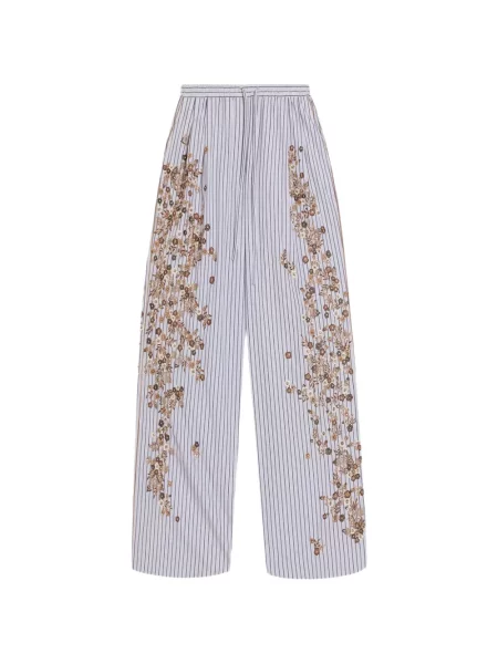 Pantaloni cu imprimeu floral Dolce & Gabbana cu broderie cu dungi din poplin violet