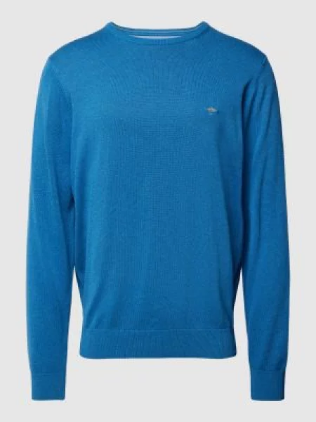 Sweter z dzianiny z wyhaftowanym logo Fynch-hatton niebieski