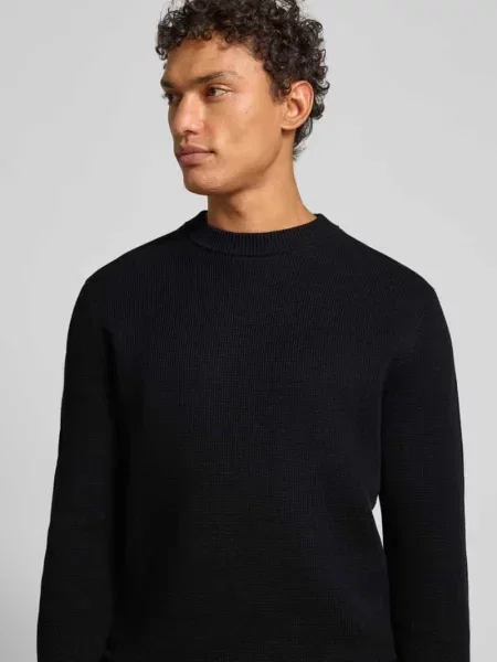 Sweter z dzianiny o kroju regular fit z czystej bawełny model ‘DANE’ Selected Homme czarny
