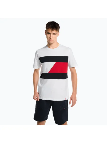 Tommy Hilfiger Colorblocked Colorblocked Mix Media S/S cămașă de antrenament pentru bărbați alb
