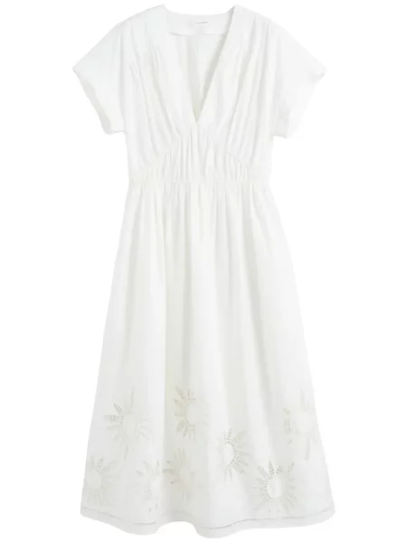 Rochie midi Chinti & Parker cu broderie până la genunchi de costum alb