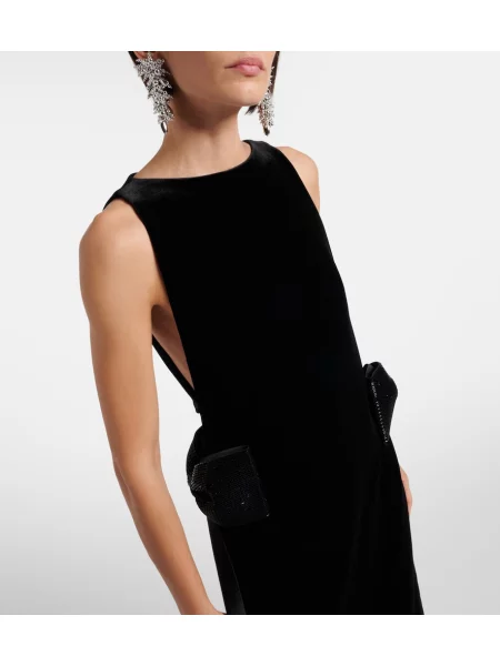 Rochie maxi Self-portrait cu funde de catifea negru