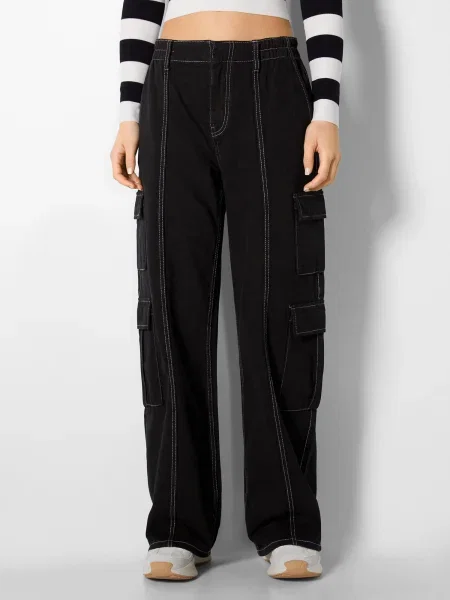 Bershka Pantaloni eleganți negru