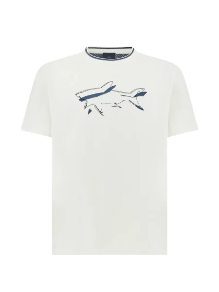 Tricou Paul & Shark cu imagine din jerseu alb