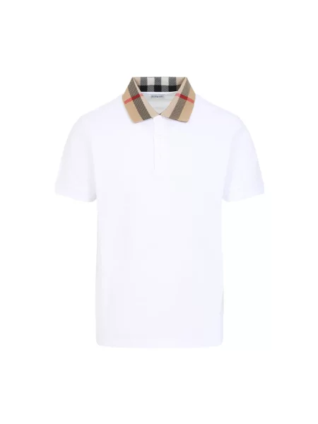 Koszulka polo Burberry w kratę z kołnierzem biała