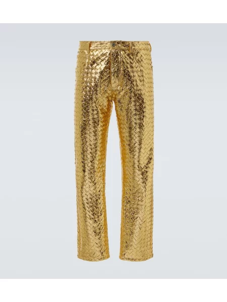 Pantaloni Bottega Veneta din piele auriu