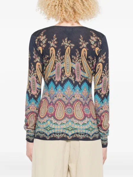 Pulover Etro cu imagine cu decolteu în V cu model paisley albastru