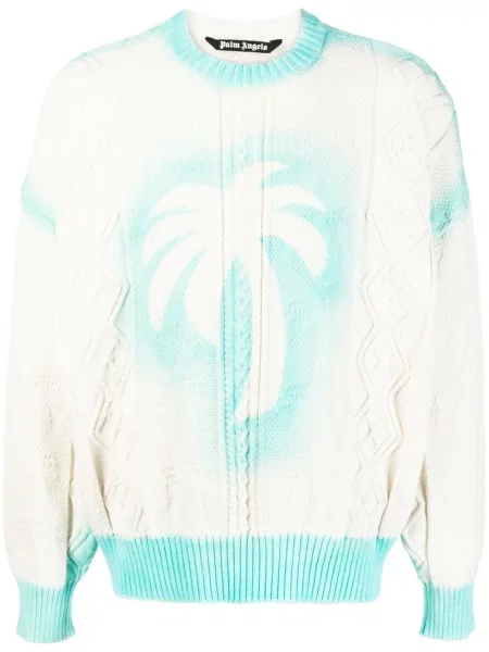Hanorac Palm Angels tricotate cu imagine alb
