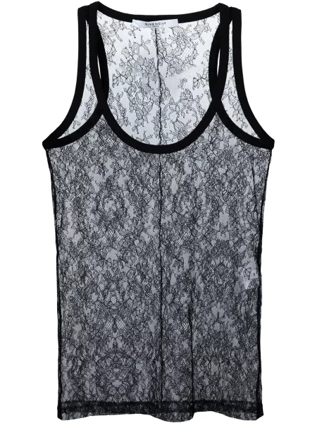 Top Givenchy cu model floral din dantelă negru