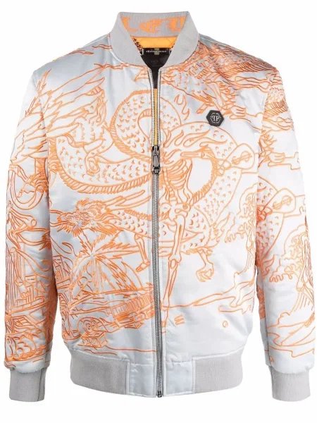 Geacă bomber Philipp Plein cu broderie gri