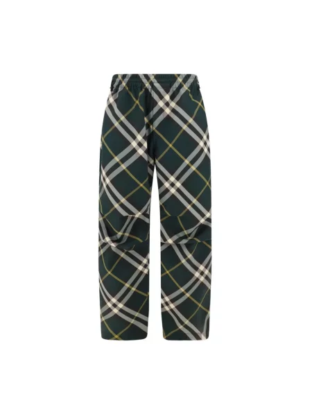 Spodnie Burberry w kratę z nadrukiem ze sznurkiem zielone
