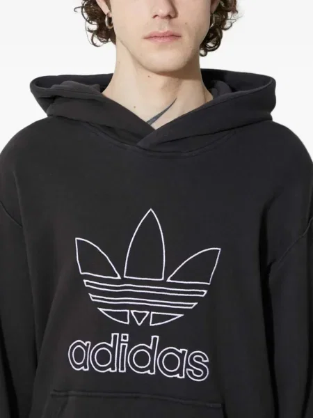 Majica s kapuljačom Adidas s vezom od jersey crna