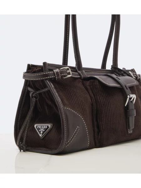 Geantă Prada de catifea cord maro