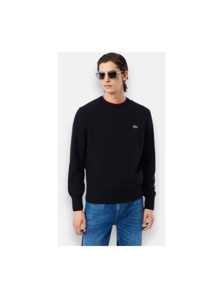 Bluza Lacoste wełniana z długim rękawem niebieska