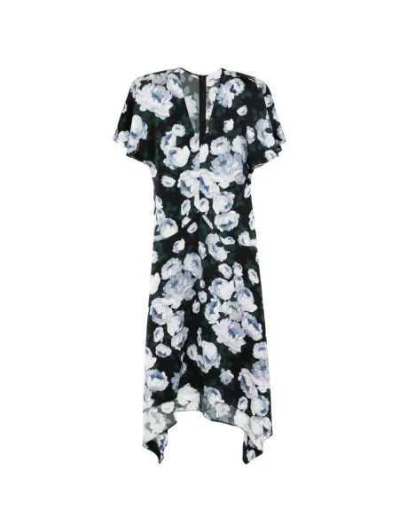 Rochie midi Stella Mccartney cu model floral cu decolteu în V până la genunchi negru