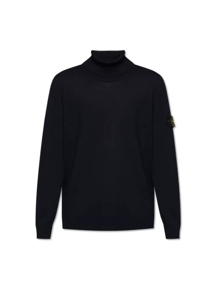 Bluza Stone Island wełniana z kamieniami do golfa niebieska