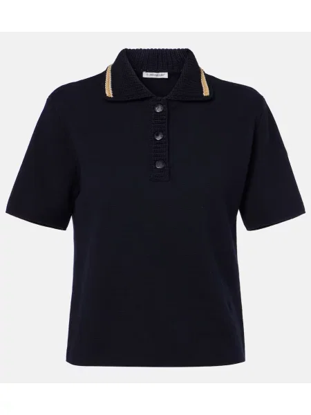 Tricou polo Moncler tricotate albastru