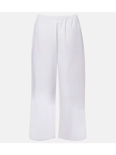 Pantaloni Róhe cu broderie din poplin alb