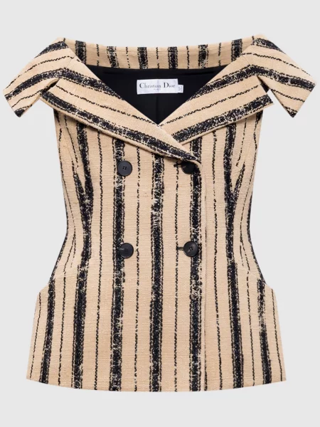 Двобортний жилет з шовком в смужку Christian Dior бежевий