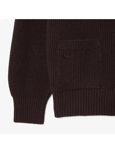 Lacoste Kardigan Z Dekoltem V Relaxed Fit Ciemnobrązowy brązowy
