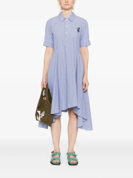 Rochie Marni cu broderie cu dungi albastru