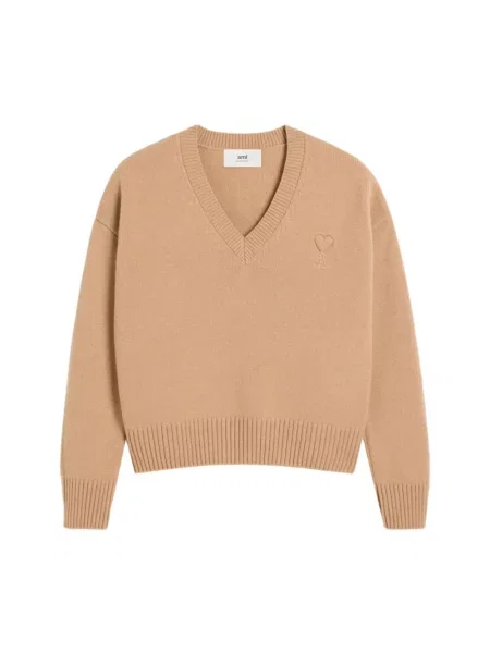 Sweter Ami Paris z kaszmiru casual beżowy