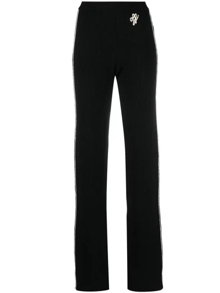 Pantaloni Off-white cu broderie tricotate alb