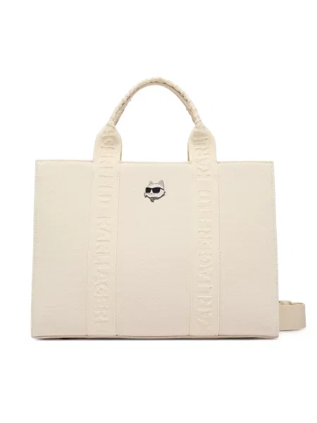 Karl Lagerfeld Nakupovalna torba IKON CHOUPETTE PIN SQUARE bela bež