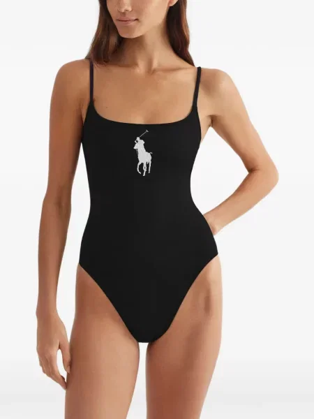 Costum de baie Polo Ralph Lauren în carouri cu decolteu în V galben