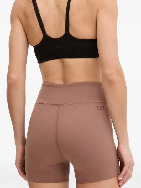 Pantaloni scurți Ea7 Emporio Armani cu talie înaltă cu imagine maro