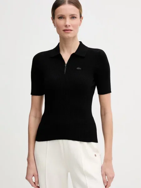 Lacoste polo swetrowe z wiskozą czarna