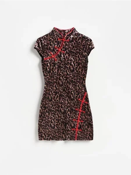 Reserved Rochie cu închidere mandarin multicolor