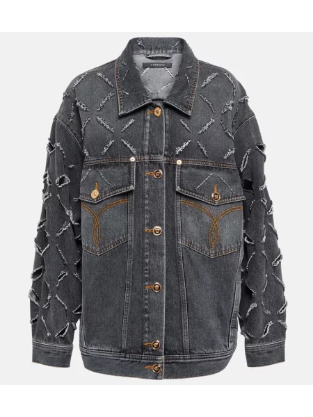 Geacă de blugi Versace zdrențuiți albastru