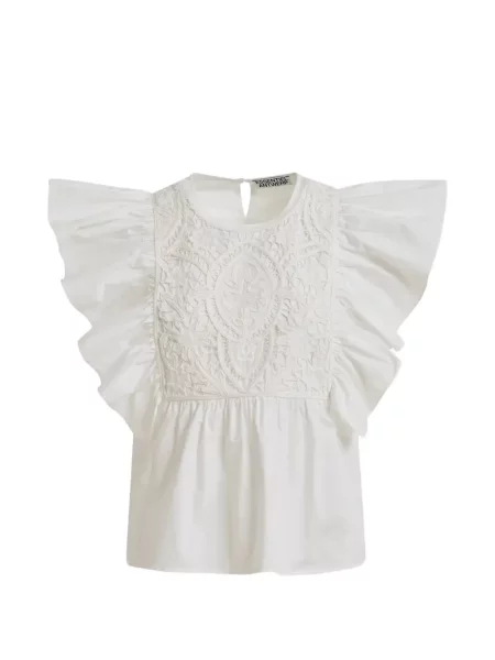 Bluză Essentiel Antwerp cu broderie din dantelă alb