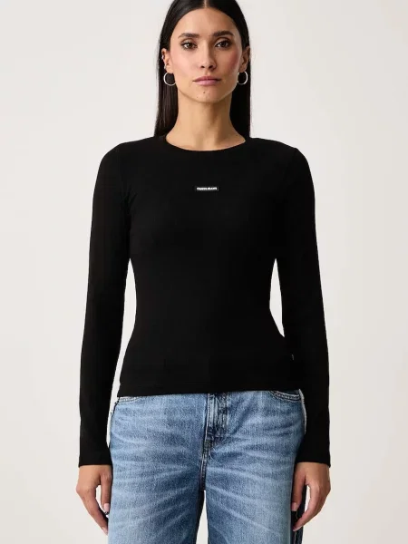 Guess Jeans tričko s dlouhým rukávem s bavlnou černé