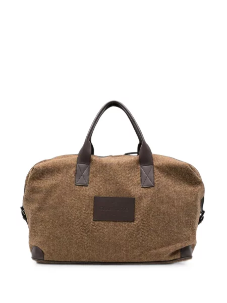 Geantă Gran Sasso de lână cu model herringbone maro
