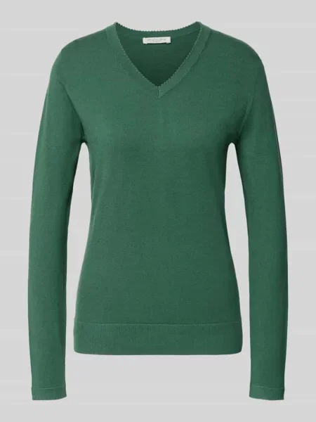Bluzka z długim rękawem o kroju slim fit z mieszanki bawełny Marc Cain zielona