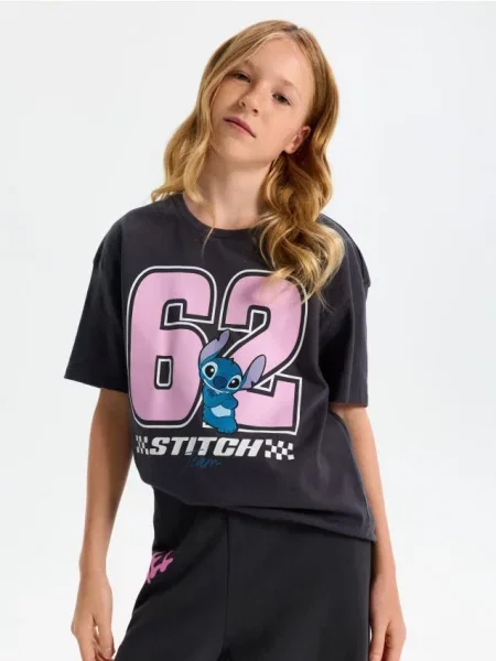 Sinsay Tričko s potiskem Stitch šedá