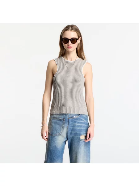 Ribbed Knit Sleeveless Top Grey L gri
