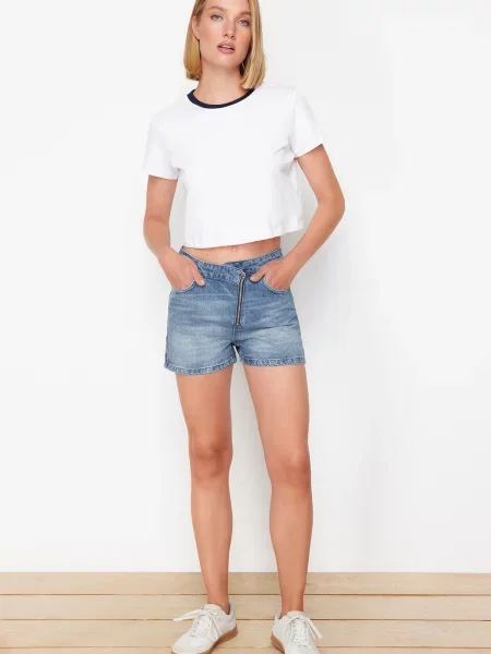 Bermude Trendyol cu talie înaltă albastru