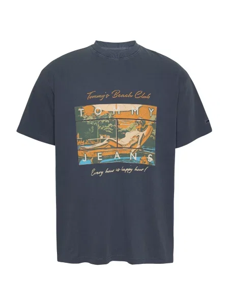 Tommy Jeans Majica BEACH CLUB kremna / temno / zelena / oranžna modra