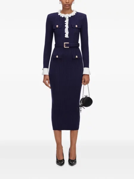 Rochie midi Self-portrait tricotate albastru