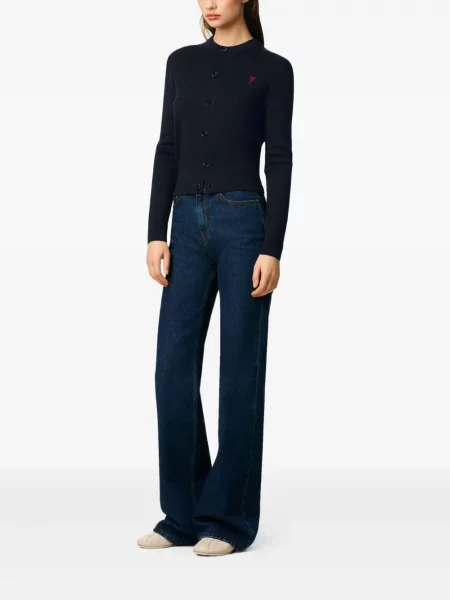 Cardigan Ami Paris de lână cu motiv cu inimi albastru