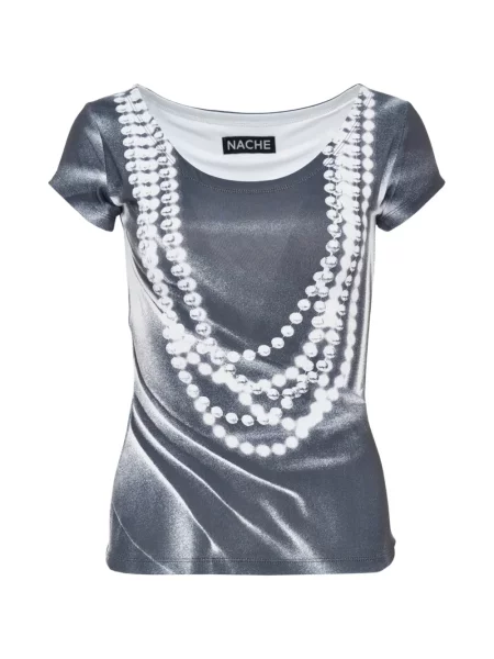 Tricou Nache cu perle gri