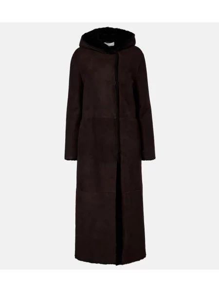 Palton The Row din piele de căprioară cu glugă maro