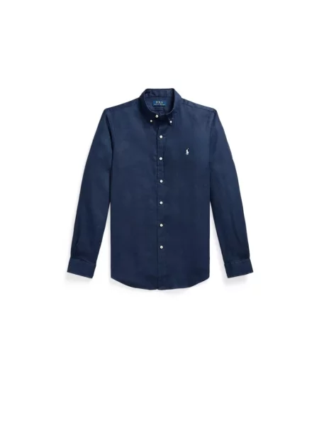 Polo Ralph Lauren Koszule Mężczyzna Niebieski M Len Wąska lniana koszula granatowa