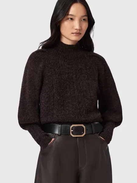 AllSaints pulover din amestec de lână de alpaca cu turtleneck maro